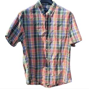 Daniel Cremieux Shirt Men’s Red Colorful Plaid Short Sleeve Button Down XLARGE.